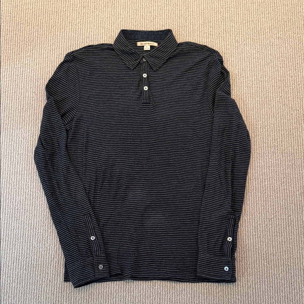 John Varvatos USA Black Striped Long-Sleeve Polo